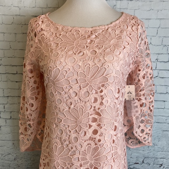 Nanette Lapore NWT lace dress tulip sleeve wedding baby shower barely blush pink - Picture 5 of 16